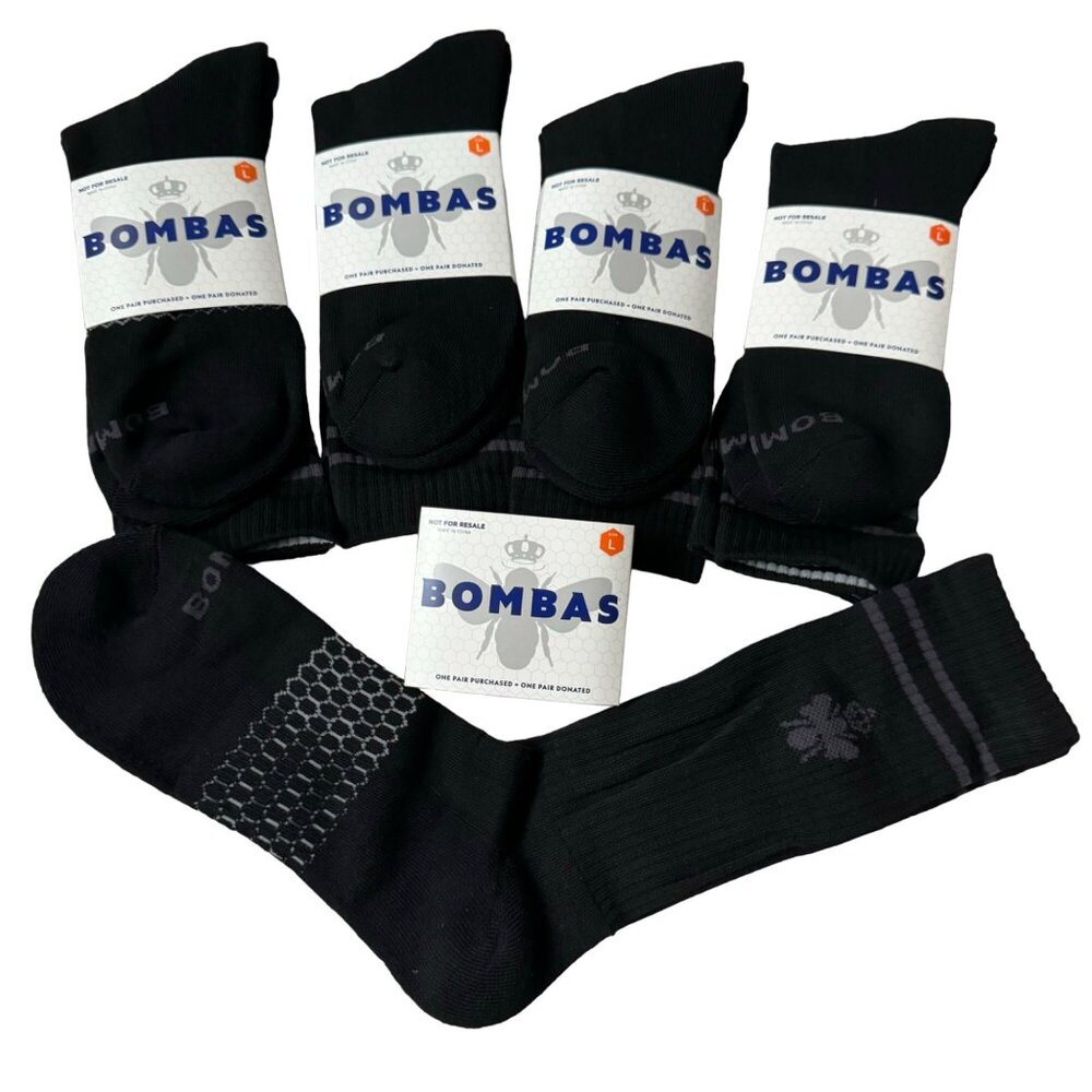 Bombas crew Socks size Large Mens/Womens black cushion stay up‎ Honeycomb new